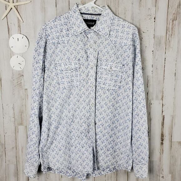 Detailed Button Down Shirt Blue White Size XL - Picture 1 of 12